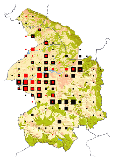 Verbreitung Kiebitz - geclustert (Brutzeit rot) (Daten 2012-2019)