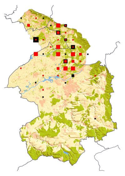 Verbreitung Heidelerche - geclustert (Brutzeit rot) (Daten 2012-2019)